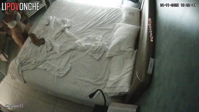 Brunette changed her wet and dirty clothes after bath
