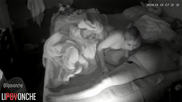 A couple had sex on a bed in the bedroom in the middle of the night
