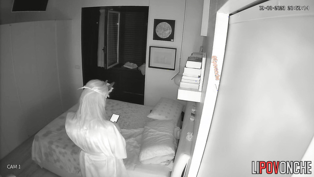 Guy in glasses jerking off before sex with his woman