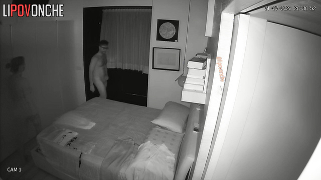 MILF quickly fucked a man in glasses on the bed in the bedroom
