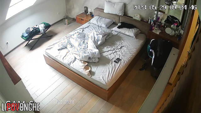 Whore dressing after sex with second client (bedroom)