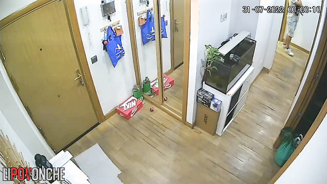 Video of family couple from a hidden camera doing everyday stuff (his wife is pregnant)