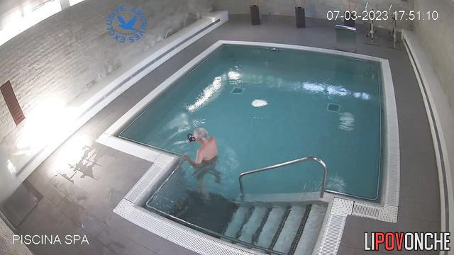 Old fart relaxing in the warm pool / public video