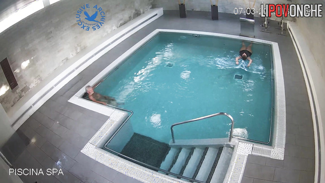 Old fart relaxing in the warm pool / public video