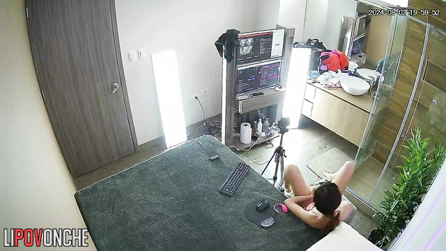 Skinny brunette playing with her favorite sex toy