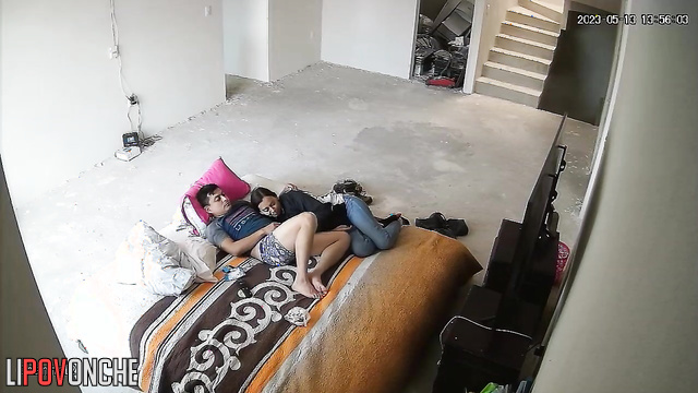 Moaning in the huge living room (live spy video)