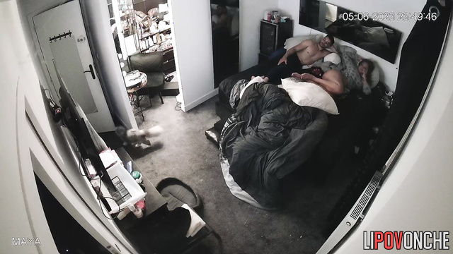 Couple chilling in the bed with fuck and tv watching