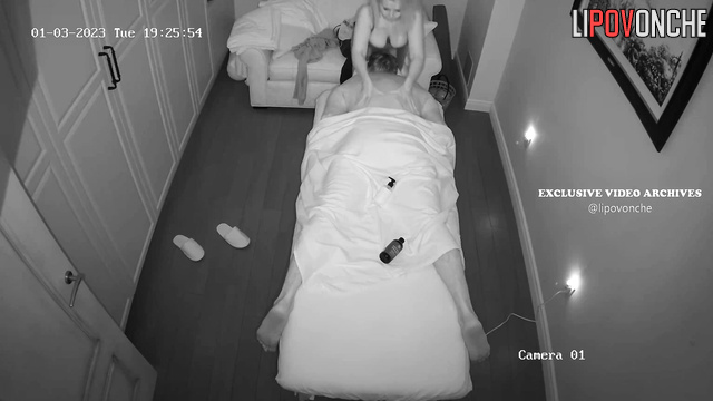 Hot massage from wife in the living room, watch