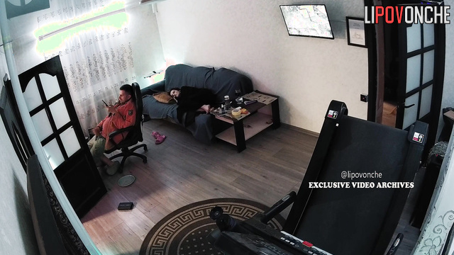 Guy jerking off on a lesbian porn while his wife is sleeping