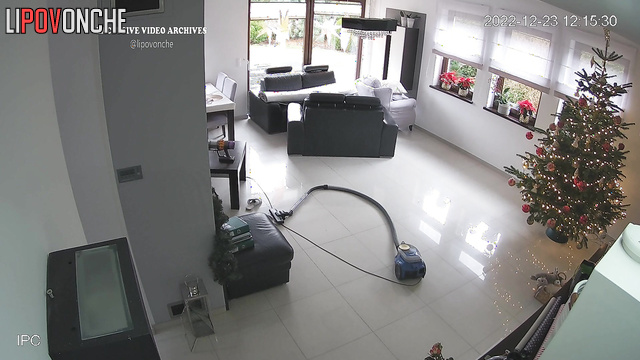 Cleaning scenes in the huge living room with blonde
