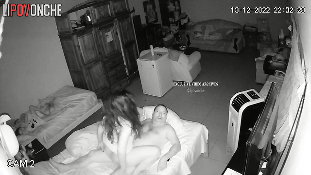 Chubby sweaty guy plus young and sexy lady (in the bed together)