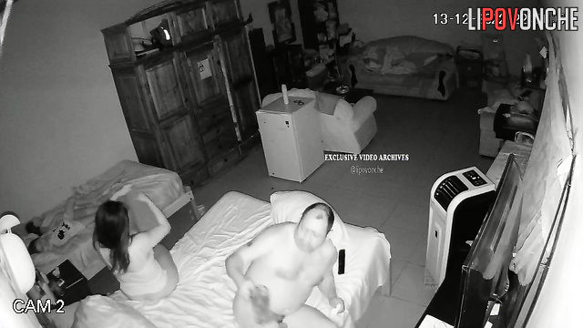 Chubby sweaty guy plus young and sexy lady (in the bed together)