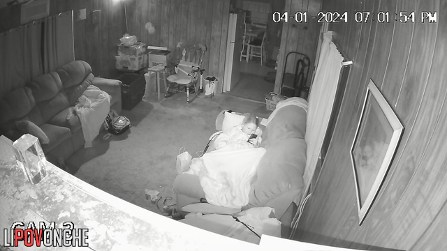 Blonde masturbating alone in the living room (live tape)