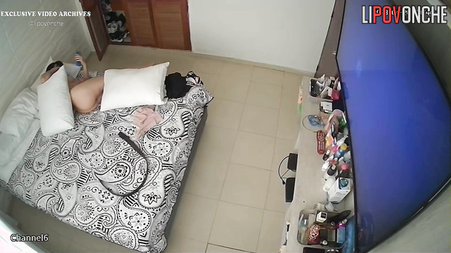 She triyng to masturbate and is constantly interrupted