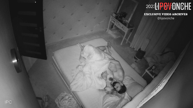 Bearded guy versus sexy blonde (they are in the bed)