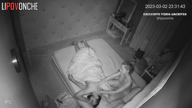 Bearded guy versus sexy blonde (they are in the bed)