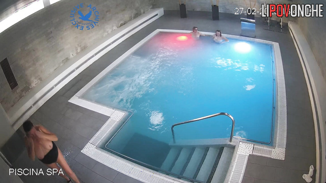Topless ladies swimming in the pool - hidden tape