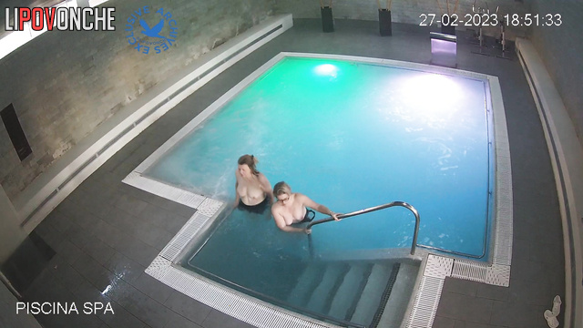 Topless ladies swimming in the pool - hidden tape