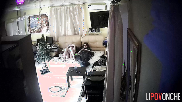Long caress near a new year tree (live bedroom video)