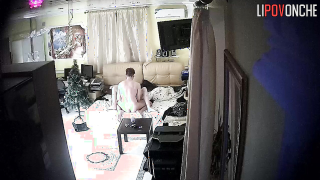 Long caress near a new year tree (live bedroom video)