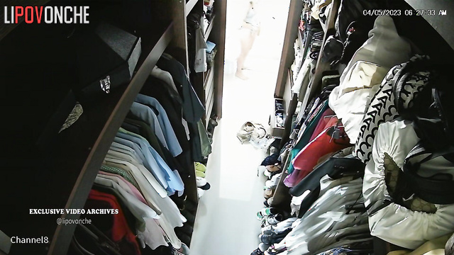 Naked girl wiped dry herself with towels in her dressing room