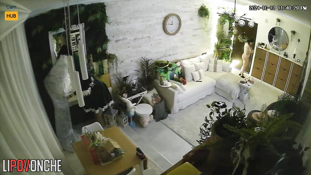 Hot masturbation on the floor in the living room