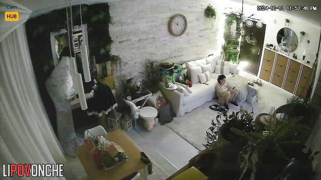 Hot masturbation on the floor in the living room