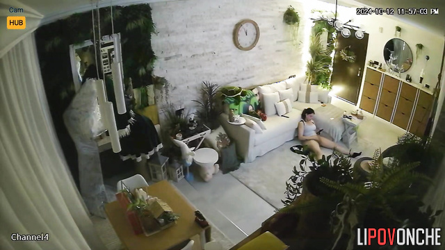 Hot masturbation on the floor in the living room