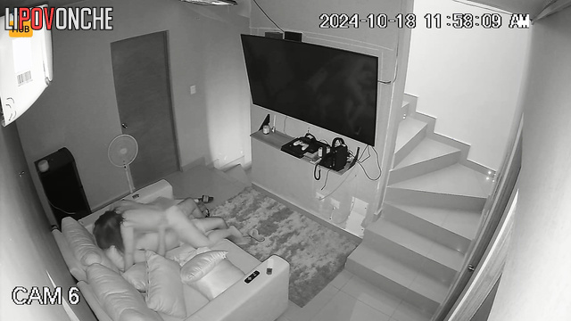 Girl with perfect body jumping on a cock in the living room