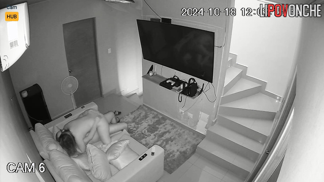 Girl with perfect body jumping on a cock in the living room