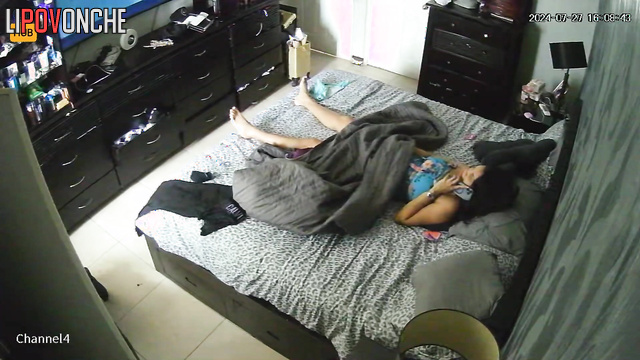 Brunette masturbated after boring sex with her husband