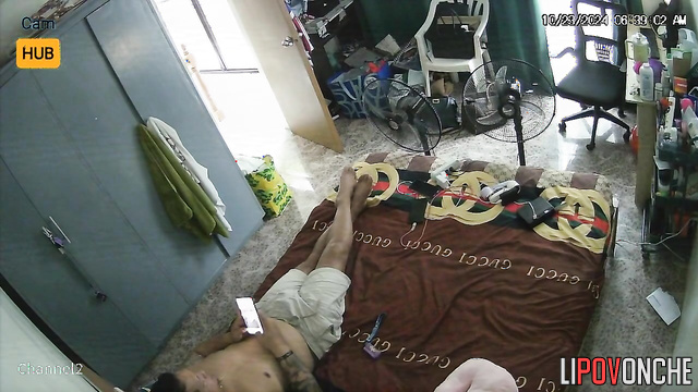 Long-haired tattooed guy giving pleasure his wife
