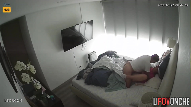 Babe wiping off cum after a great fuck with husband
