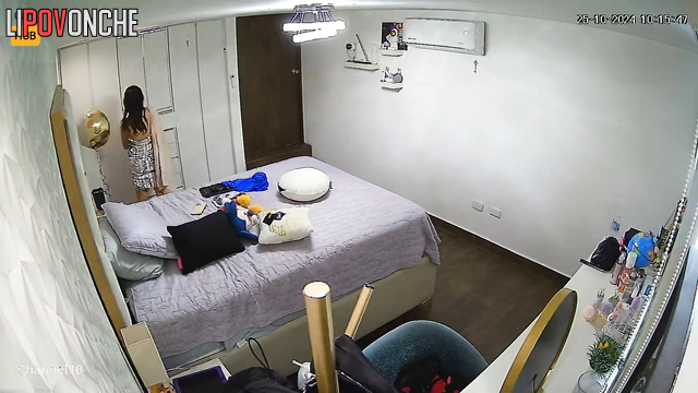 Cute brunette changing clothes all day - bedroom tape