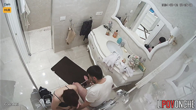 Hidden cam fixed morning routine of a couple (bathroom)