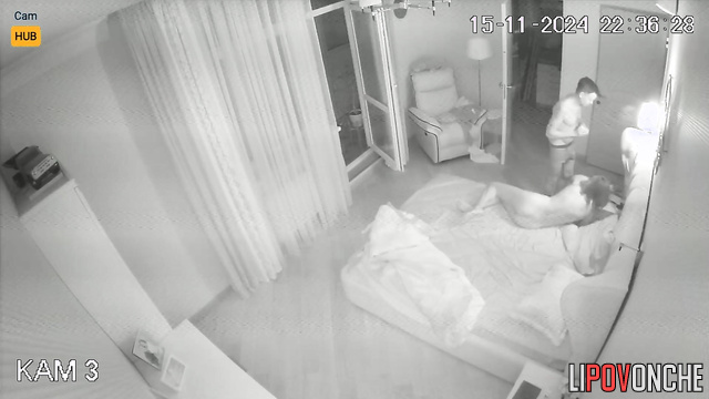Skinny lovers relaxing on the bed (hidden video)