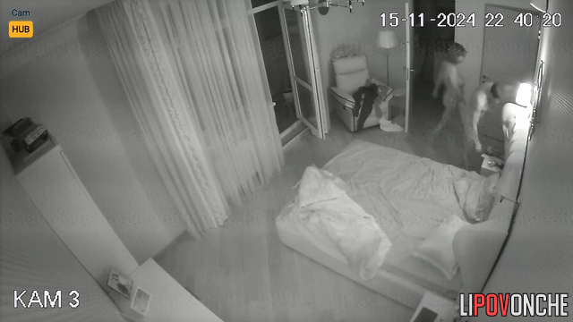 Skinny lovers relaxing on the bed (hidden video)