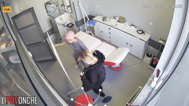 Boobs of this sexy blondie are about to get bigger (video from camera from clinic)