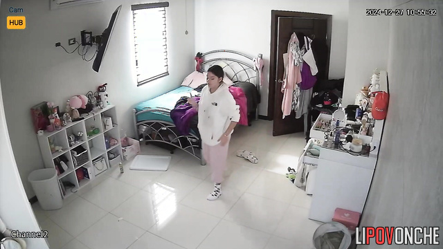 Brunette is going to wash her dirty clothes, hidden cam