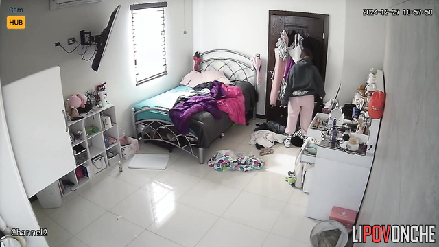 Brunette is going to wash her dirty clothes, hidden cam