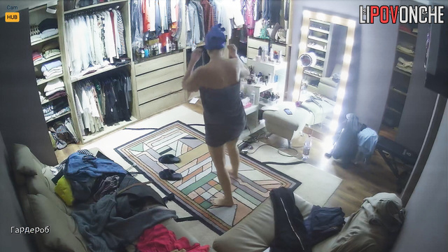Naked lady drying her hair before work - hidden vodeo