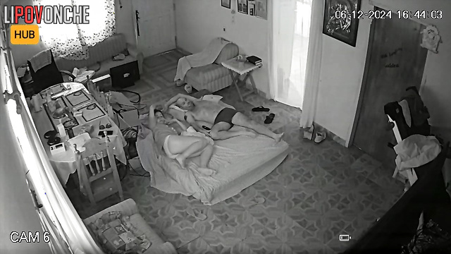 They fucking on the mattress in the room, hidden video