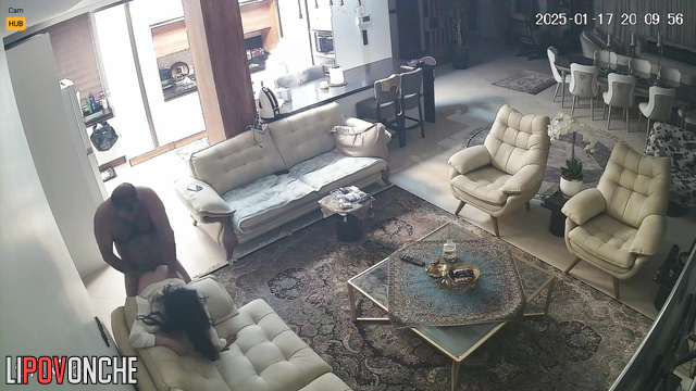 Passionate cowgirl love in the luxury huge living room
