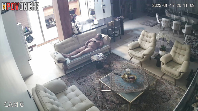 Passionate cowgirl love in the luxury huge living room