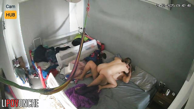 Naked mommy prepared the bed for pleasant sex with her elderly husband