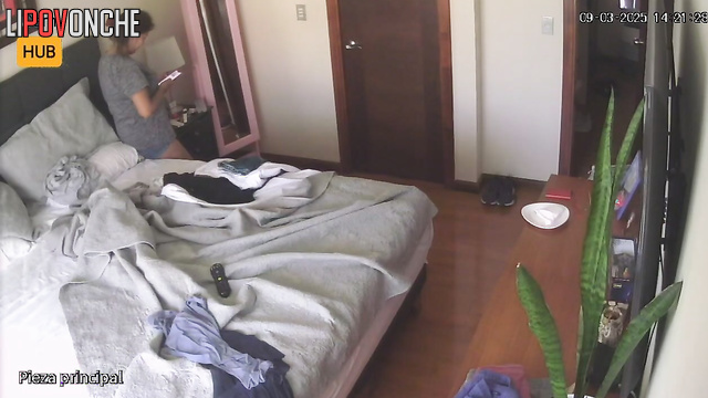 As soon as her cheerful son left the room, the chubby mommy bared her tits