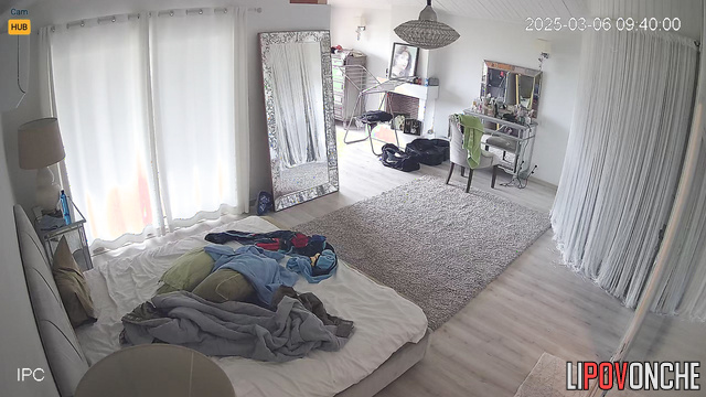 While no one is home, a sexy chubby blonde takes off her panties