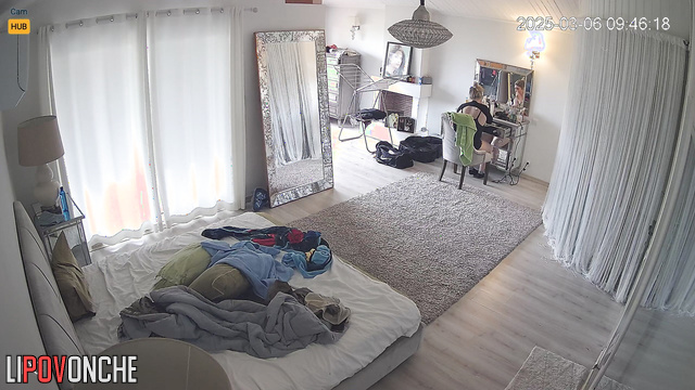While no one is home, a sexy chubby blonde takes off her panties