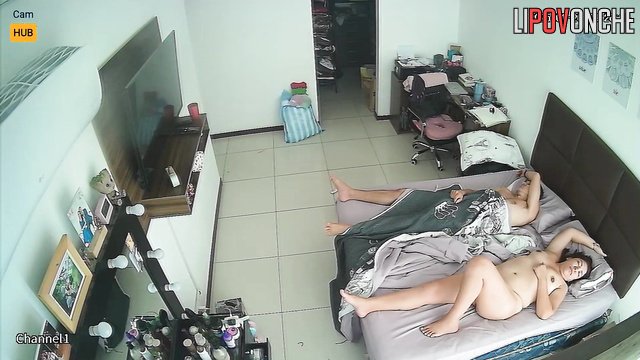 The awakened husband climbs onto his plump Bolivian wife with a hairy pussy