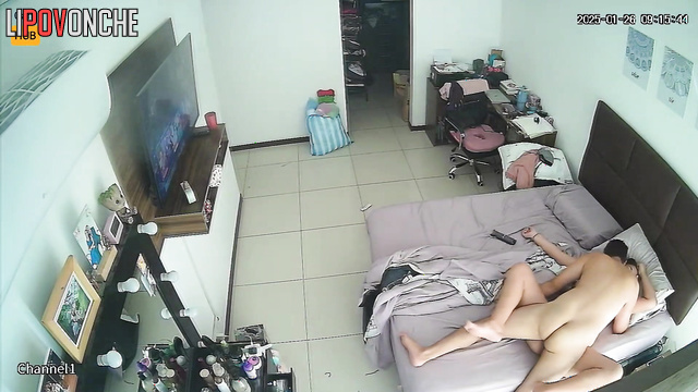 The awakened husband climbs onto his plump Bolivian wife with a hairy pussy